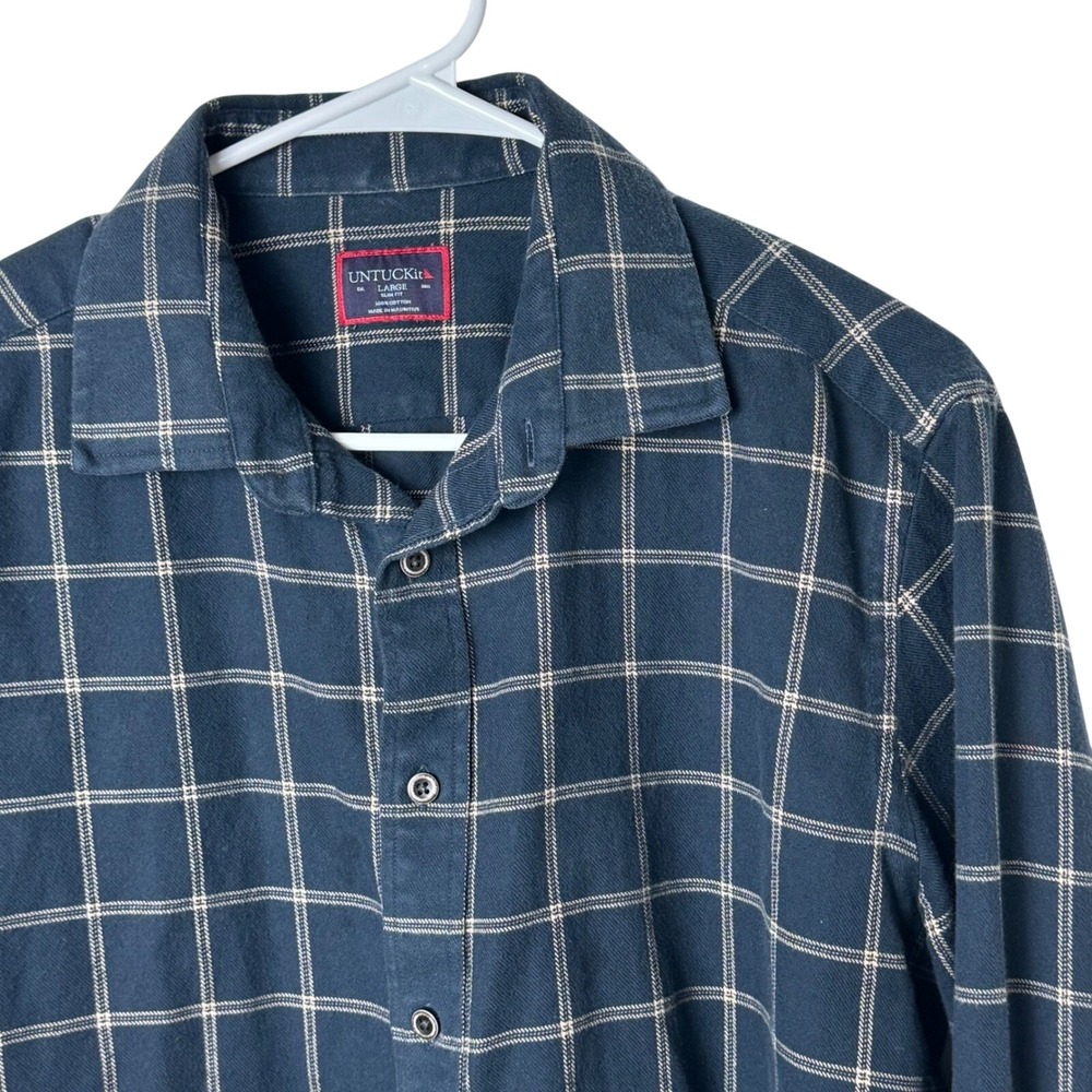 UNTUCKit Appellati Shirt Men‎ L Blue Windowpane Grid Slim Fit Flannel 40334